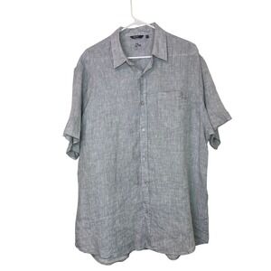 Bohio Mens 2XL Short Sleeve Button Down Shirt 100% Linen Light Blue Tropical 2XL